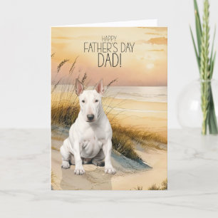 Bull Terrier Hond Zonsondergang Strand Vaderdag Feestdagen Kaart
