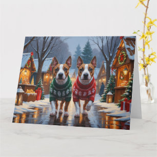 Bull Terrier Honden Kerstmis Sneeuw Vakantie Kaart