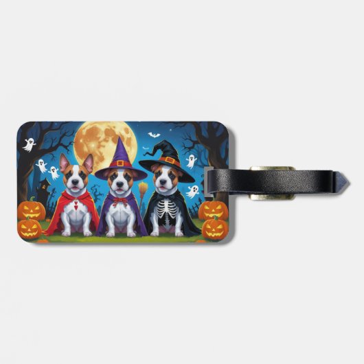 Bull Terrier Honden Pompoen Halloween Grappig Bagagelabel (Achterkant horizontaal)