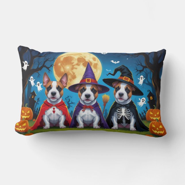 Bull Terrier Honden Pompoen Halloween Grappig Kussen (Voorkant)