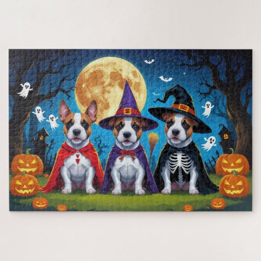 Bull Terrier Honden Pompoen Halloween Grappig Legpuzzel (Horizontaal)