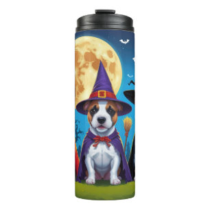 Bull Terrier Honden Pompoen Halloween Grappig Thermosbeker