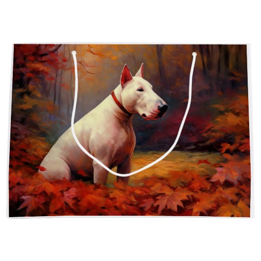 Bull Terrier in de herfst laat Herfst inspireren Groot Cadeauzakje (Voorkant)