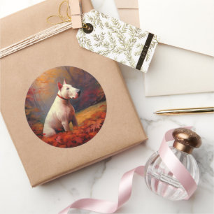Bull Terrier in de herfst laat Herfst inspireren Ronde Sticker