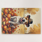 Bull Terrier in de herfst verlaat Thanksgiving kun Legpuzzel (Horizontaal)