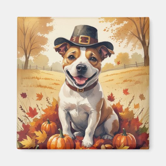 Bull Terrier in de herfst verlaat Thanksgiving kun Magneet (Voorkant)