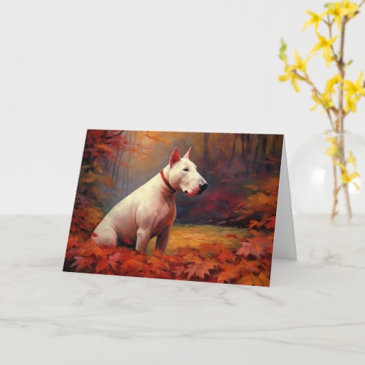 Bull Terrier in de herfstbladeren val inspireert Kaart (Gele Bloem)