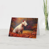 Bull Terrier in de herfstbladeren val inspireert Kaart (Voorkant)