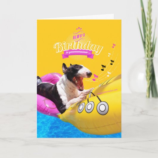 Bull Terrier "Joyeux anniversaire" Carte photo (Devant)