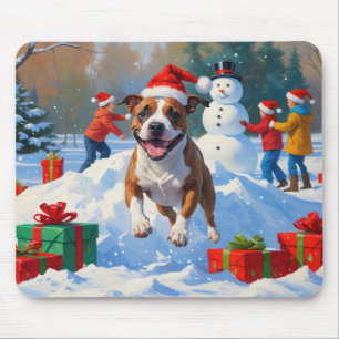 Bull Terrier Kerst Sneeuw Scene Muismat