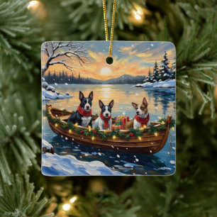Bull Terrier Kerstboot Vakantie Keramisch Ornament