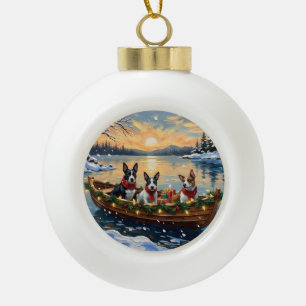 Bull Terrier Kerstboot Vakantie Keramische Bal Ornament