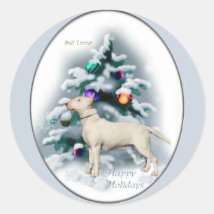 Bull Terrier-kerstcadeautjes Ronde Sticker