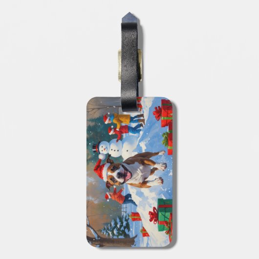 Bull Terrier Kerstfeest Sneeuwscène Bagagelabel (Achterkant verticaal)