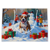 Bull Terrier Kerstfeest Sneeuwscène Groot Cadeauzakje (Voorkant)