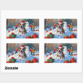Bull Terrier Kerstfeest Sneeuwscène Rechthoekige Sticker (Vel)