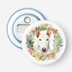 Bull Terrier Kerstkrans Feestelijke Pup Button Flesopener