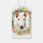 Bull Terrier Kerstkrans Feestelijke Pup Cadeaulabel (Voorkant)