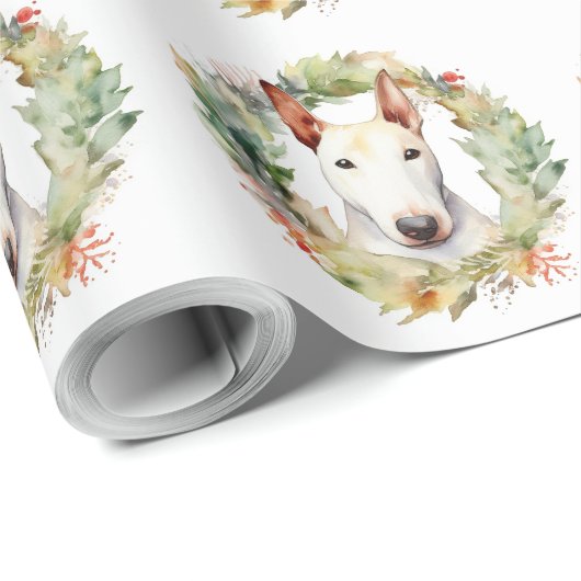 Bull Terrier Kerstkrans Feestelijke Pup Cadeaupapier (Rol Hoek)