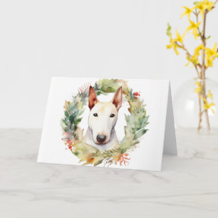 Bull Terrier Kerstkrans Feestelijke Pup Kaart