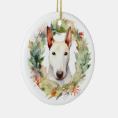 Bull Terrier Kerstkrans Feestelijke Pup Keramisch Ornament (Rechts)