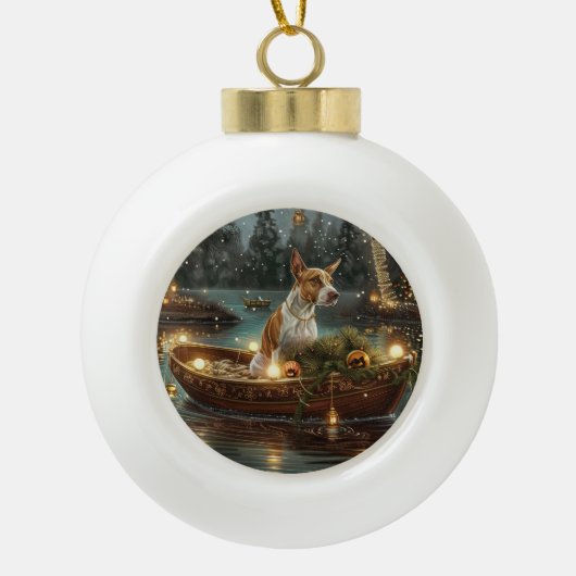 Bull Terrier Kerstvakantie Keramische Bal Ornament (Voorkant)