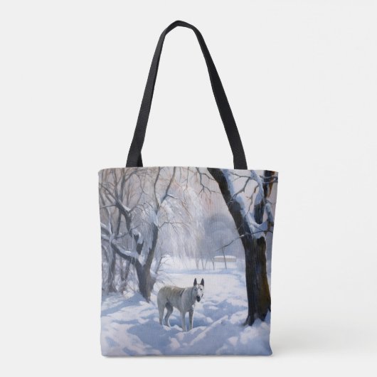 Bull Terrier Laat het sneeuwen Kerstmis Draagtas (Achterkant)