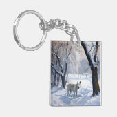 Bull Terrier Laat het sneeuwen Kerstmis Sleutelhanger (Voorkant Links)