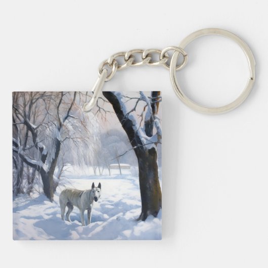 Bull Terrier Laat het sneeuwen Kerstmis Sleutelhanger (Achterkant)
