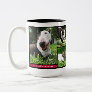 Bull Terrier "Live Love Laugh" foto-mok Tweekleurige Koffiemok