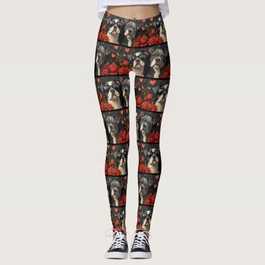 Bull Terrier met hart Rozen Valentijnsdag Leggings (Voorkant)