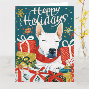 Bull Terrier met kerstcadeauboxen Kaart