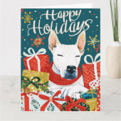 Bull Terrier met kerstcadeauboxen Kaart (Voorkant)