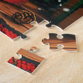 Bull Terrier met kerstgeschenken open haard Legpuzzel (Zijkant)