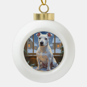 Bull Terrier met Kerstverlichting Vakantie Keramische Bal Ornament