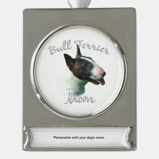 Bull Terrier Moeder 2 Verzilverd Banner Ornament (Voorkant)