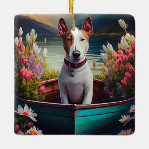 Bull Terrier op een peddel: Een Schilderachtig avo Keramisch Ornament