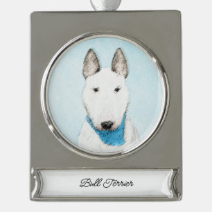 Bull Terrier Painting - Cute Original Dog Art Verzilverd Banner Ornament