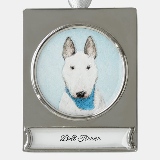 Bull Terrier Painting - Cute Original Dog Art Verzilverd Banner Ornament (Voorkant)