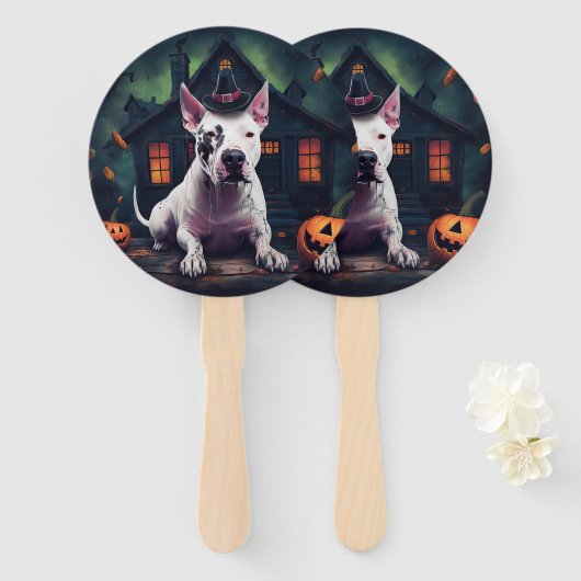 Bull Terrier pompoenen Halloween eng Handwaaier (Voorkant en achterkant)