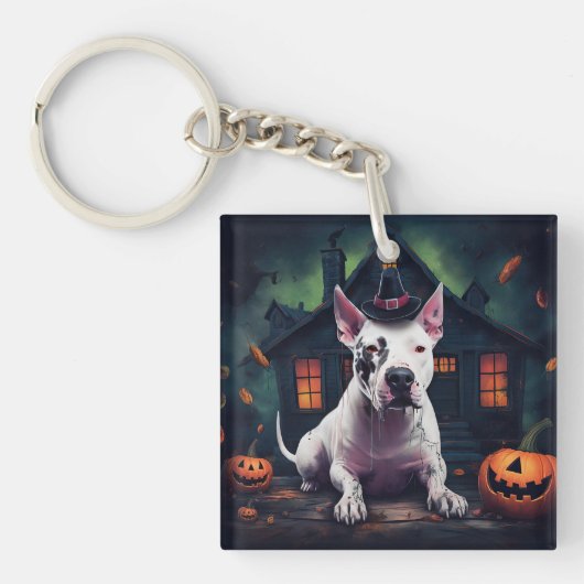 Bull Terrier pompoenen Halloween eng Sleutelhanger (Voorkant)