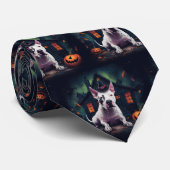 Bull Terrier pompoenen Halloween eng Stropdas (Opgerold)