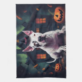 Bull Terrier pompoenen Halloween eng Theedoek (Verticaal)
