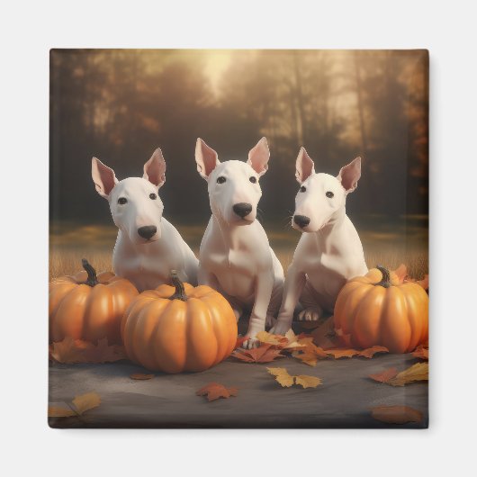 Bull Terrier Puppy Herfst Delight Pompoen Magneet (Voorkant)