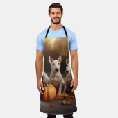 Bull Terrier Puppy Herfst Delight Pompoen Schort (Gedragen)