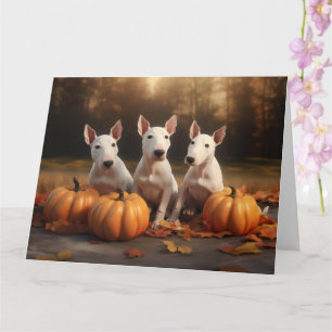 Bull Terrier Puppy Herfst Plezier Pompoen Kaart