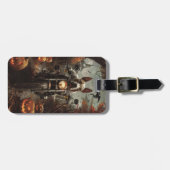 Bull Terrier Rijden Motorfiets Halloween Eng Bagagelabel (Voorkant horizontaal)