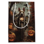 Bull Terrier Rijden Motorfiets Halloween Eng Medium Cadeauzakje (Voorkant)
