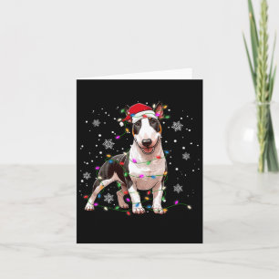 Bull Terrier Santa Sweater Dog Xmas lights Tre Kaart