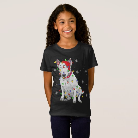 Bull Terrier Santa Sweater Dog Xmas lights Tre T-shirt (Voorkant volledig)